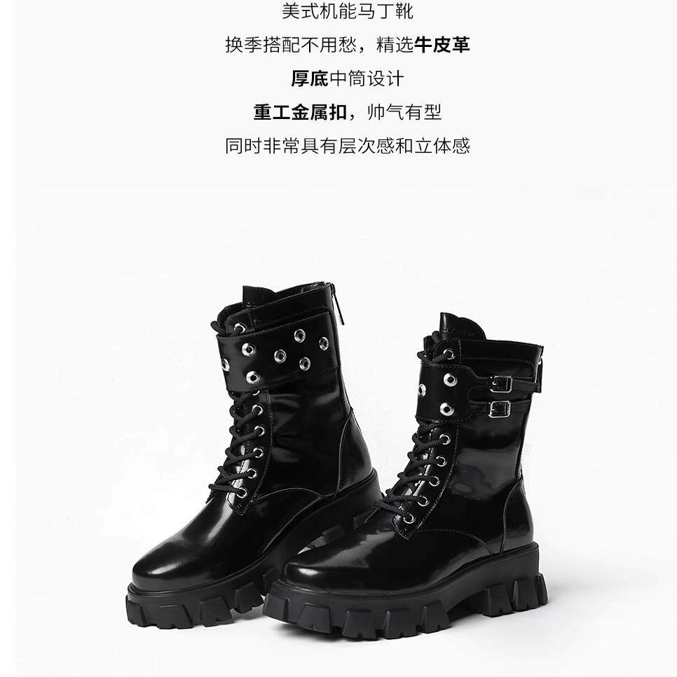 heardbyodbo真皮英伦风高邦马丁靴女新款百搭中筒靴子潮流