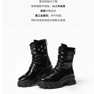 heardbyodbo真皮英伦风高邦马丁靴女新款百搭中筒靴子潮流