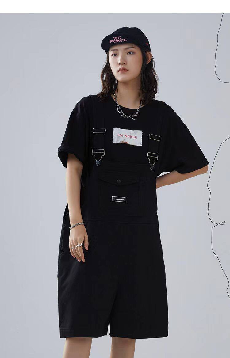 2024新款黑色工装背带裤女宽松小个子短裤子夏季薄款ins潮