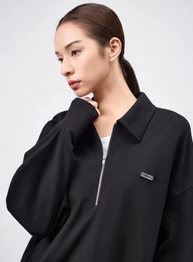 odbo女装春秋季新款宽松半拉链翻领长袖卫衣休闲百搭上衣