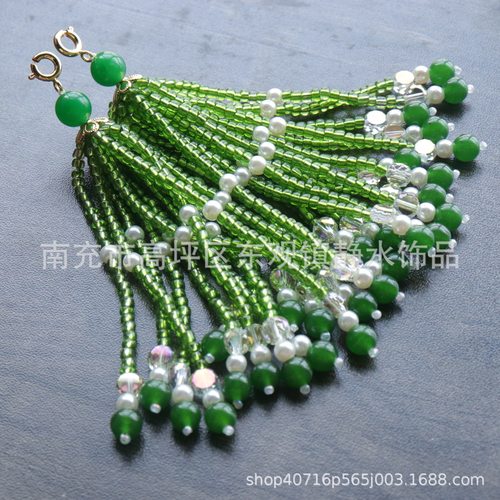 A322草绿灌银米珠手工水晶流苏穗子手链包挂饰吊饰配件diy辅料