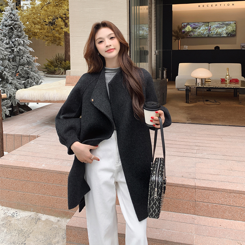 漫沿毛呢大衣双面羊绒冬季外套女