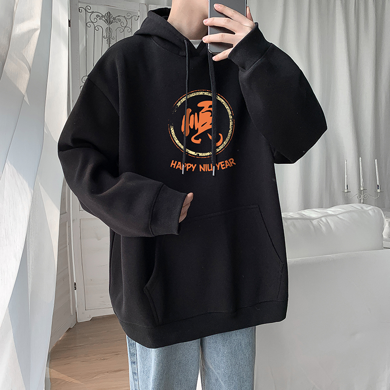 Ins Hong Kong Style Hooded Sweater 50% cotton Korean version lazy trend benmingnian rich coat man