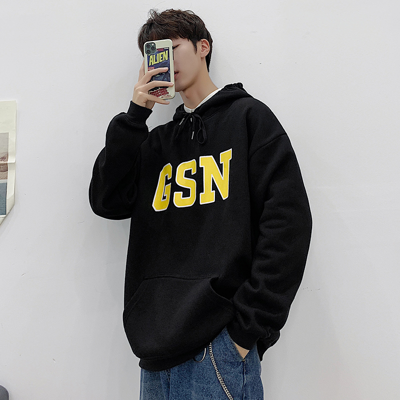 New style hooded sweater in autumn men's long sleeve loose casual Hong Kong style student Large Plush coat