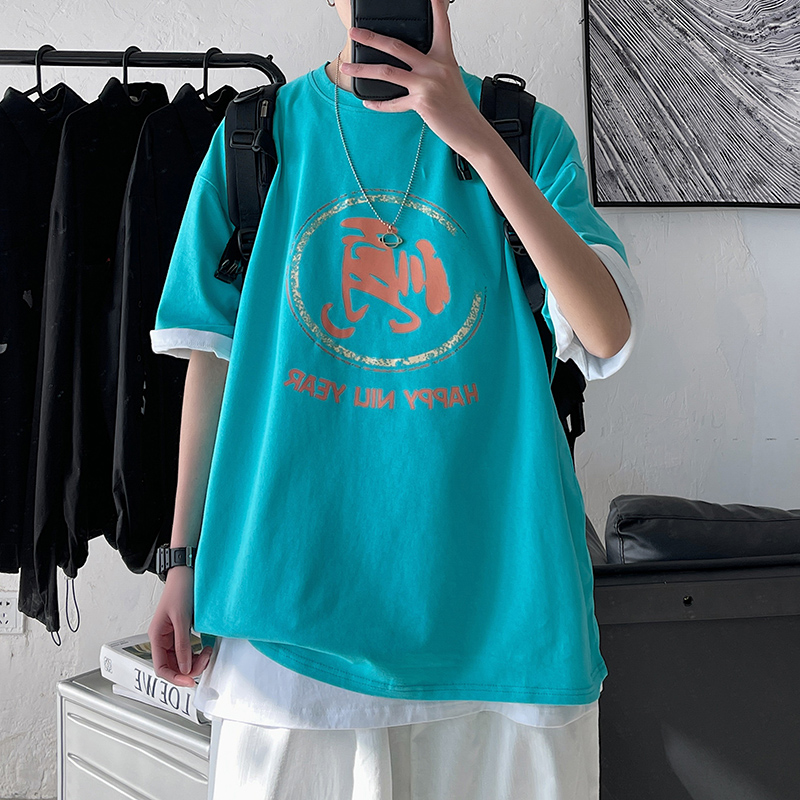 Cotton% round neck short sleeve t-shirt men's Hong Kong Style relaxed casual casual fashion brand BF half sleeve T-shirt