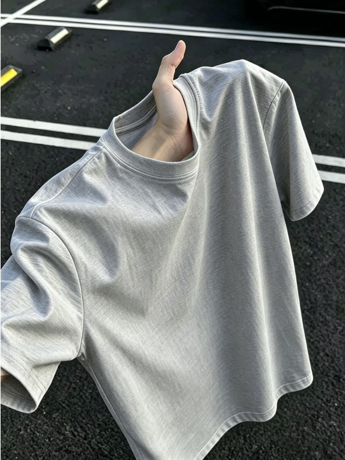 Açıq boz pambıq oversize futbolka, qadın və kişi üçün