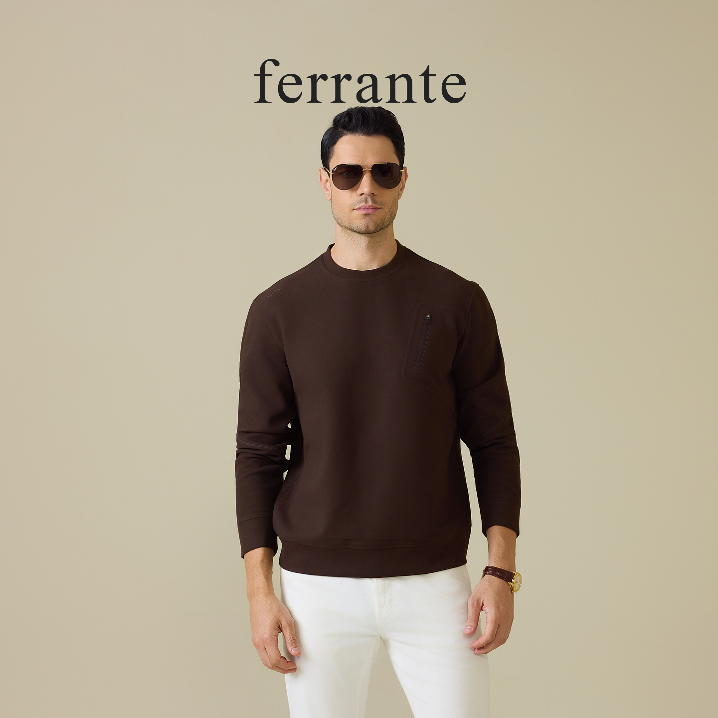 ferrante费兰特【专柜同款】男意式时尚简约胶印字母圆领卫衣6208