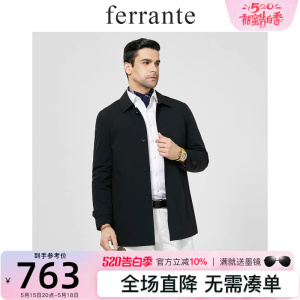 ferrante费兰特男装新商务休闲翻领树脂纽扣简约中长棉衣4182-70