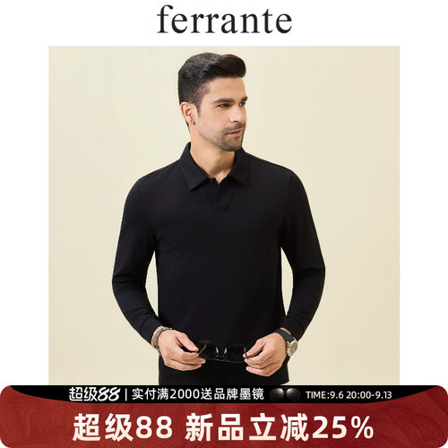 Ferrante费兰特意式休闲含山羊绒刺绣LOGO翻领polo长袖T恤6356-70