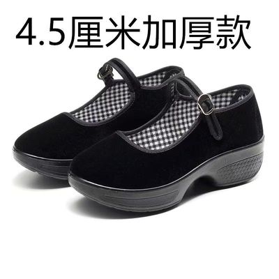 4.5厚底老北京布鞋女单鞋上班跳舞软底黑色布鞋女工作鞋舒适妈妈