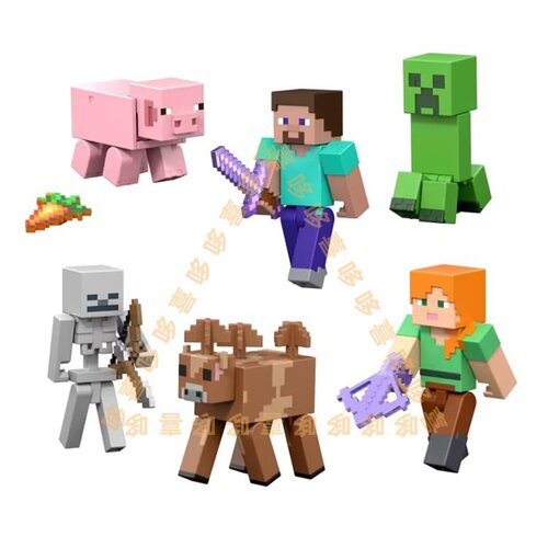 美泰我的世界Minecraft游戏周边红石系列哞菇骷髅猪可动人偶玩具