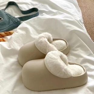 可拆卸棉拖鞋女款防水棉鞋女冬季厚底保暖外穿包跟毛绒绒月子棉鞋