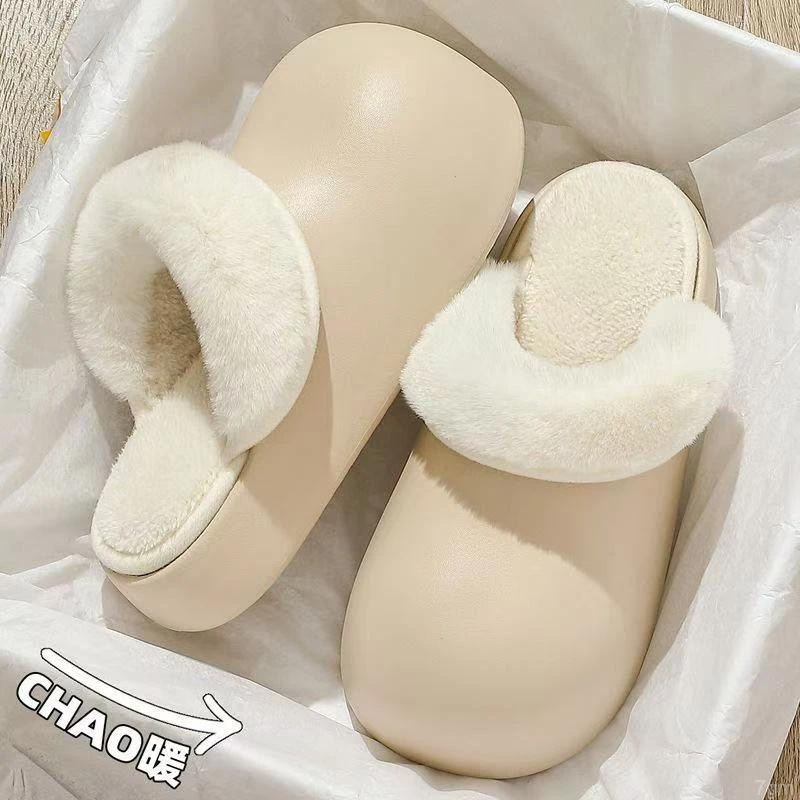 时尚棉拖鞋厚底可拆卸防水女冬季保暖外穿包跟毛绒月子棉包头拖鞋