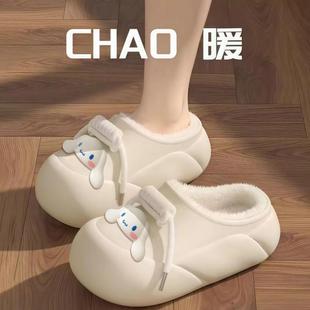 2025年新款爆款休闲舒适青少年保暖加绒可爱卡通防水防臭棉拖鞋女