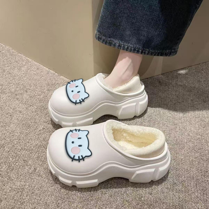 可爱高级防水外出穿棉拖包跟家居加绒冬季情侣厚底保暖棉拖鞋女男