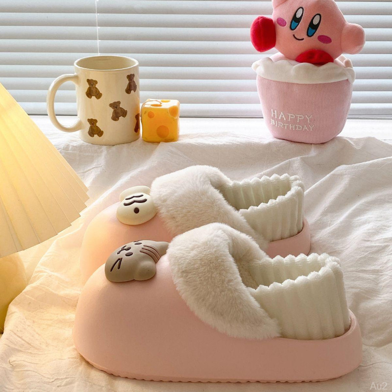 可拆卸棉拖鞋女冬季新款保暖卡通猫鱼外穿厚底加绒包头洞洞棉鞋女