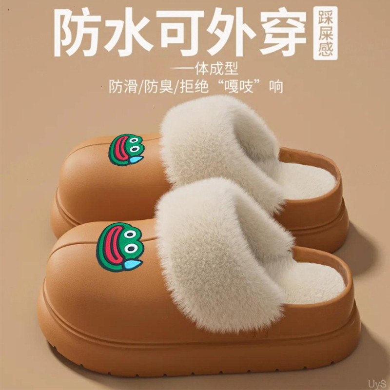 拖鞋冬款爆款卡通防水防滑情侣加绒保暖可拆卸外穿居家室内棉拖鞋