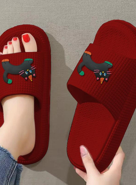 PVC爆款红色卡通猫拖鞋女夏季室内外居家穿浴室防滑防臭情侣凉鞋