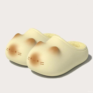 拖鞋女款秋冬新款可爱卡通小猫咪炭烧棉拖鞋女居家外穿防滑月子鞋