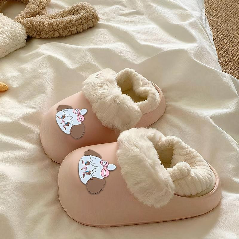可爱舒适可拆卸棉拖鞋女款2025新款冬季居家外穿防水厚底包跟棉鞋