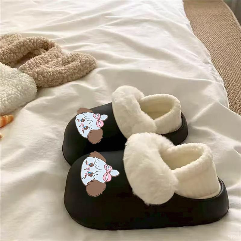 网红同款可拆卸棉拖鞋女士冬季可爱卡通时尚包跟厚底防滑耐穿居家