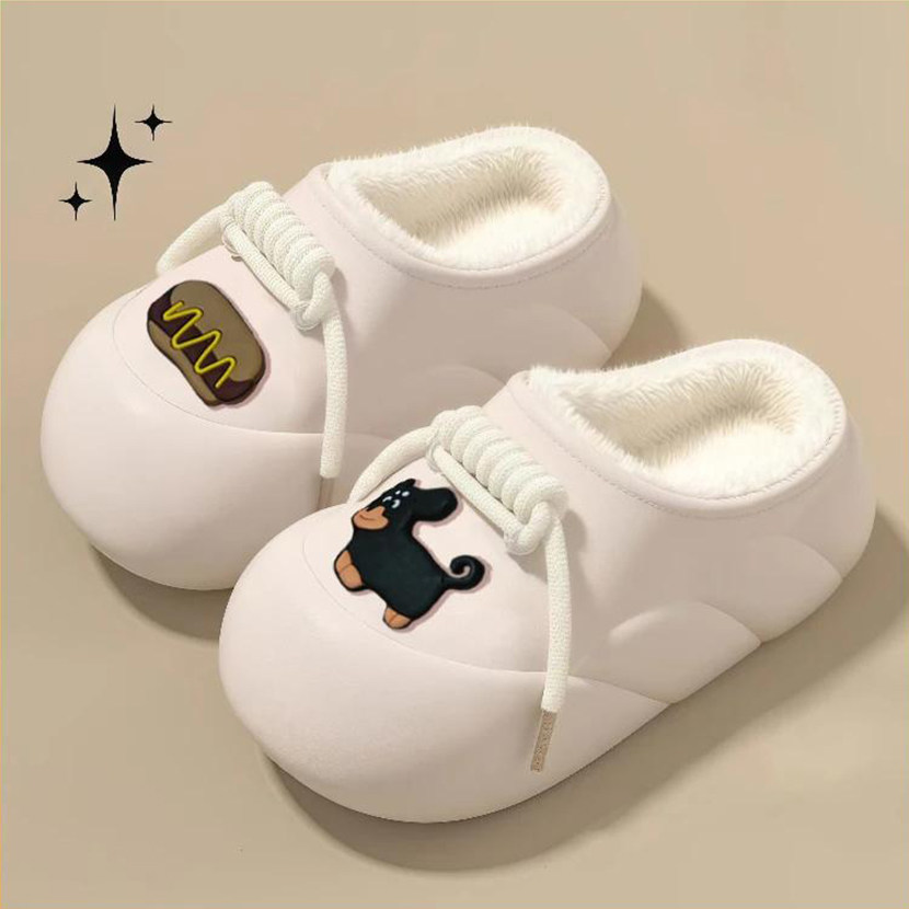 仙女风毛毛鞋厚底棉拖女冬季防水外穿可爱卡通包跟加绒防滑棉拖鞋