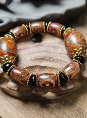 藏传原创复古手链保真玛瑙鸟蛋三眼天珠手串复古藏式民族风手链