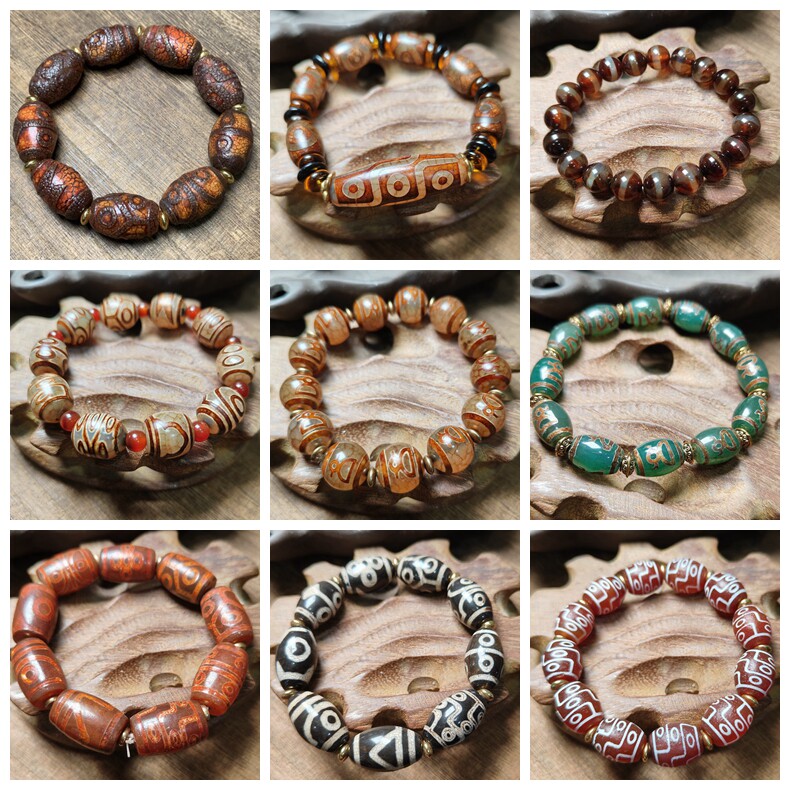 60一二三四五六七八九眼天珠大鹏多宝财神橘皮开片老玛瑙手串手链