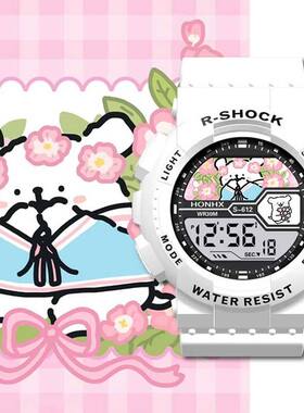 线条小狗周边情侣款学生电子手表夜光计时防水可定制生日节日礼物