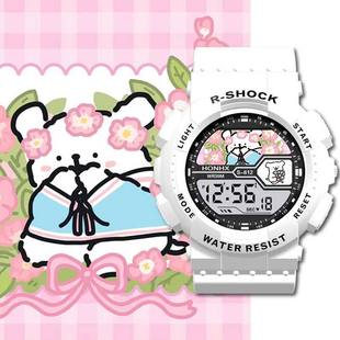 线条小狗周边情侣款学生电子手表夜光计时防水可定制生日节日礼物