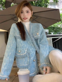 小香风V领流苏外套女针织毛衣开衫 秋冬季 2025年新款 仿水貂绒上衣