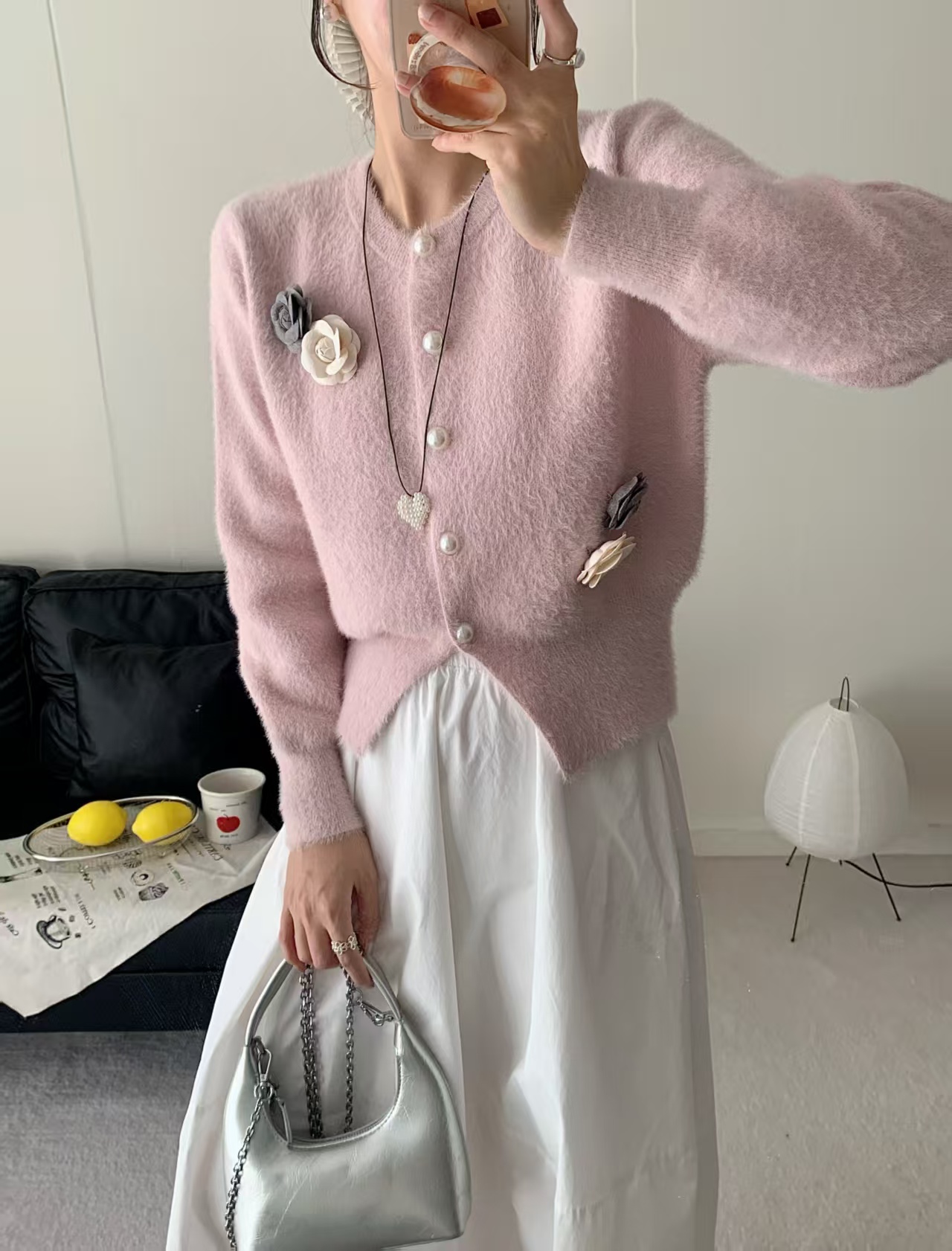 自留款推荐~粉色立体花朵长袖针织开衫女秋冬新款温柔风甜美上衣