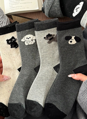 灰色系袜子女棉袜韩版可爱卡通ins潮中筒袜秋冬新款加厚保暖长袜