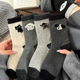灰色系袜子女棉袜韩版 加厚保暖长袜 可爱卡通ins潮中筒袜秋冬新款
