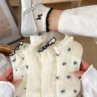 花边蝴蝶结袜子女士浅口船袜夏季 透气棉袜可爱日系芭蕾风短袜 薄款