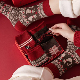 过年本命年红色袜子女礼盒装 鸿运新年袜加厚保暖中筒袜子 2026新款