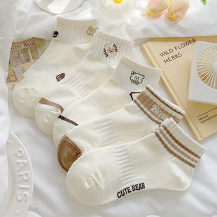 奶白小熊袜子女短袜浅口棉袜夏季 可爱日系学院风运动低帮短筒 薄款