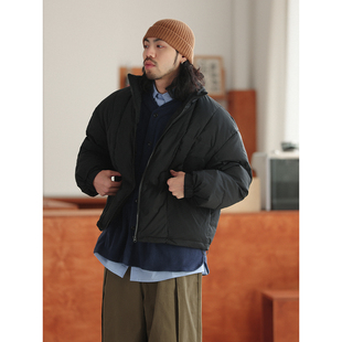 NOEARS复古黑色立领羽绒服冬面包服外套短款 男保暖日系痞帅潮