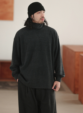 NOEARS日系cityboy深灰色针织高领叠穿打底衫冬季套头保暖厚卫衣