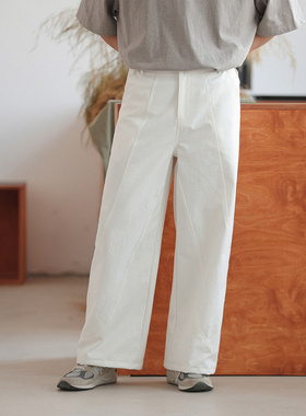 NOEARS日系设计感白色分割复古宽松长裤春夏直筒个性通勤休闲裤