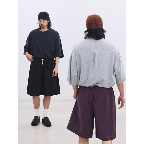 NOEARS日系cityboy藏青色宽松字母刺绣短袖夏季宽松圆领套头T恤