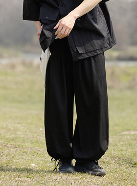 NOEARS春夏日系复古垂感黑色宽松灯笼裤cityboy阔腿束脚休闲裤男