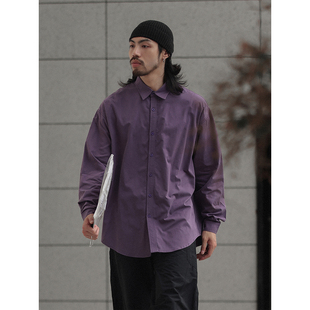 纯色衬衣男 男日系基础款 NOEARS春秋紫色翻领宽松Cityboy长袖 衬衫