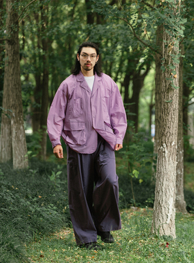 NOEARS紫色长袖多口袋西装领防晒服日系薄款宽松防水户外休闲夹克