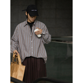 NOEARS日系咖色条纹雅痞棉衬衫 男内搭宽松cityboy衬衣褂子长袖 ins