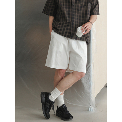 NOEARS夏季cityboy白色宽松直筒复古短裤日式设计感松紧腰五分裤