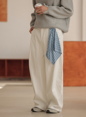 NOEARS日系复古cityboy设计感白色休闲裤春秋宽松简约直筒长裤