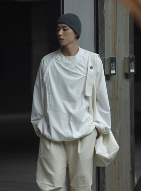 NOEARS白色复古v领卫衣美式橄榄球服可脱卸插肩长袖上衣宽松春秋