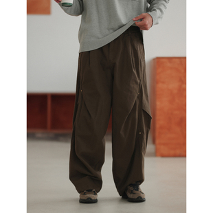 复古直筒纯色休闲裤 秋季 松紧腰长裤 NOEARS日系咖色设计感宽松工装