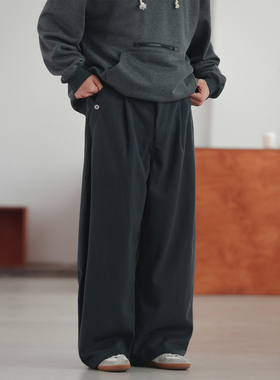 NOEARS春秋少年感黑灰色宽松长裤日系复古设计感通勤直筒休闲裤